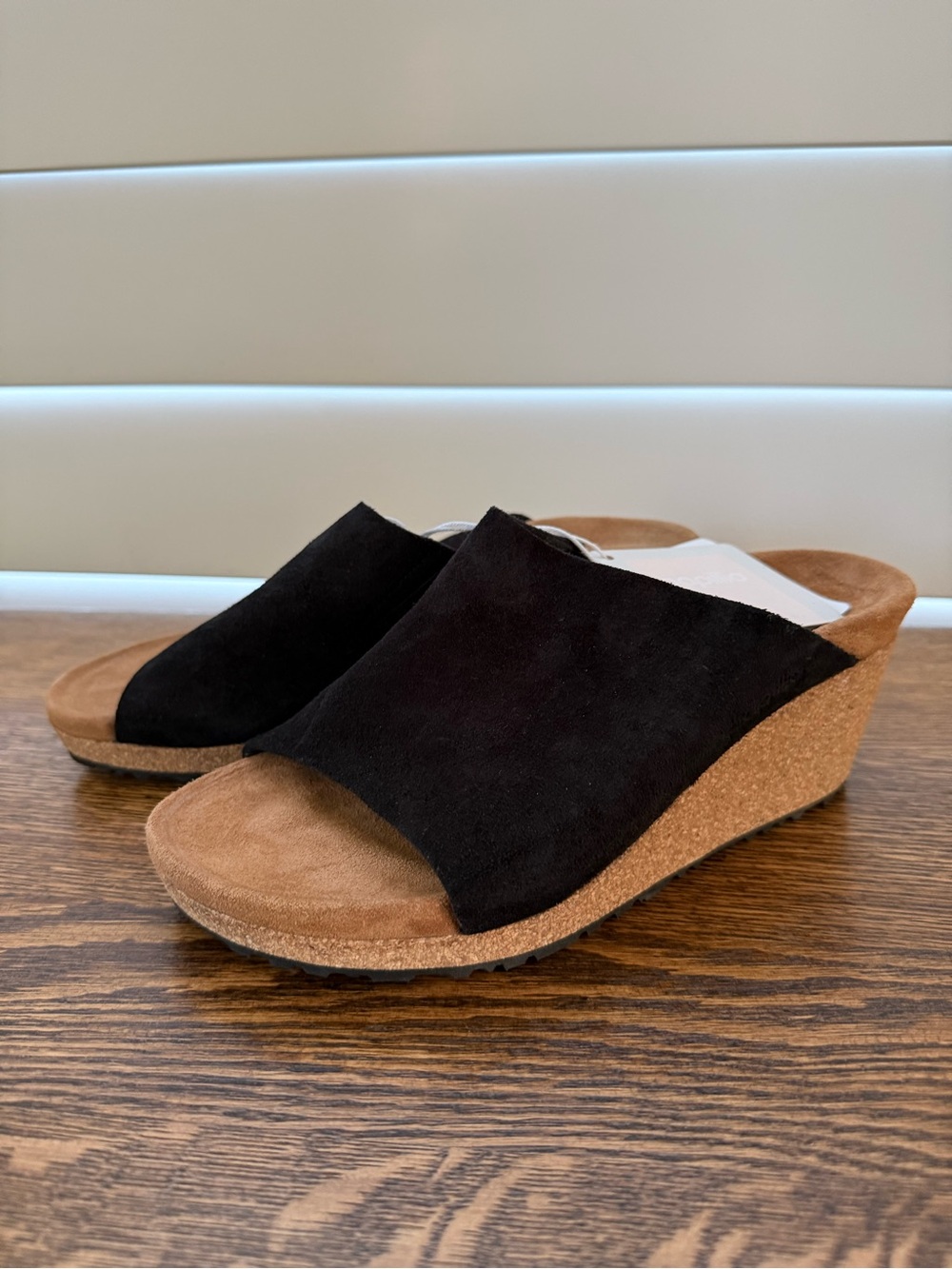 Papillio by Birkenstock Namica black suede wedge slide sandals size 37